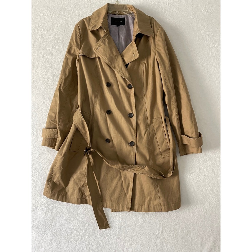 Banana Republic Womens Lg Double Breasted Belted Trench Coat Camel Tan - Picture 3 of 6